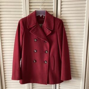 Red Calvin Klein Pea Coat wool cashmere blend